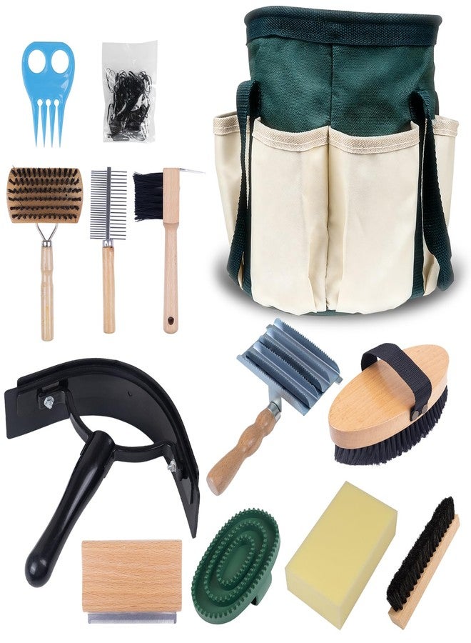 DigNew 13-Piece Horse Grooming kit for Daily Care,Complete Horse Supplies Set with Wood Brushes, Tack Essentials, Curry Tools, and Practical Horse Accessories for Farm & Stable Use - Image 1